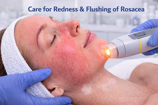 acial skin affected by rosacea showing diffuse redness and flushing across the cheeks and nose, photographed in a calm clinical dermatology setting at Skinhorizon Clinic in Maida Vale to illustrate care and management of rosacea-related redness and flushing.